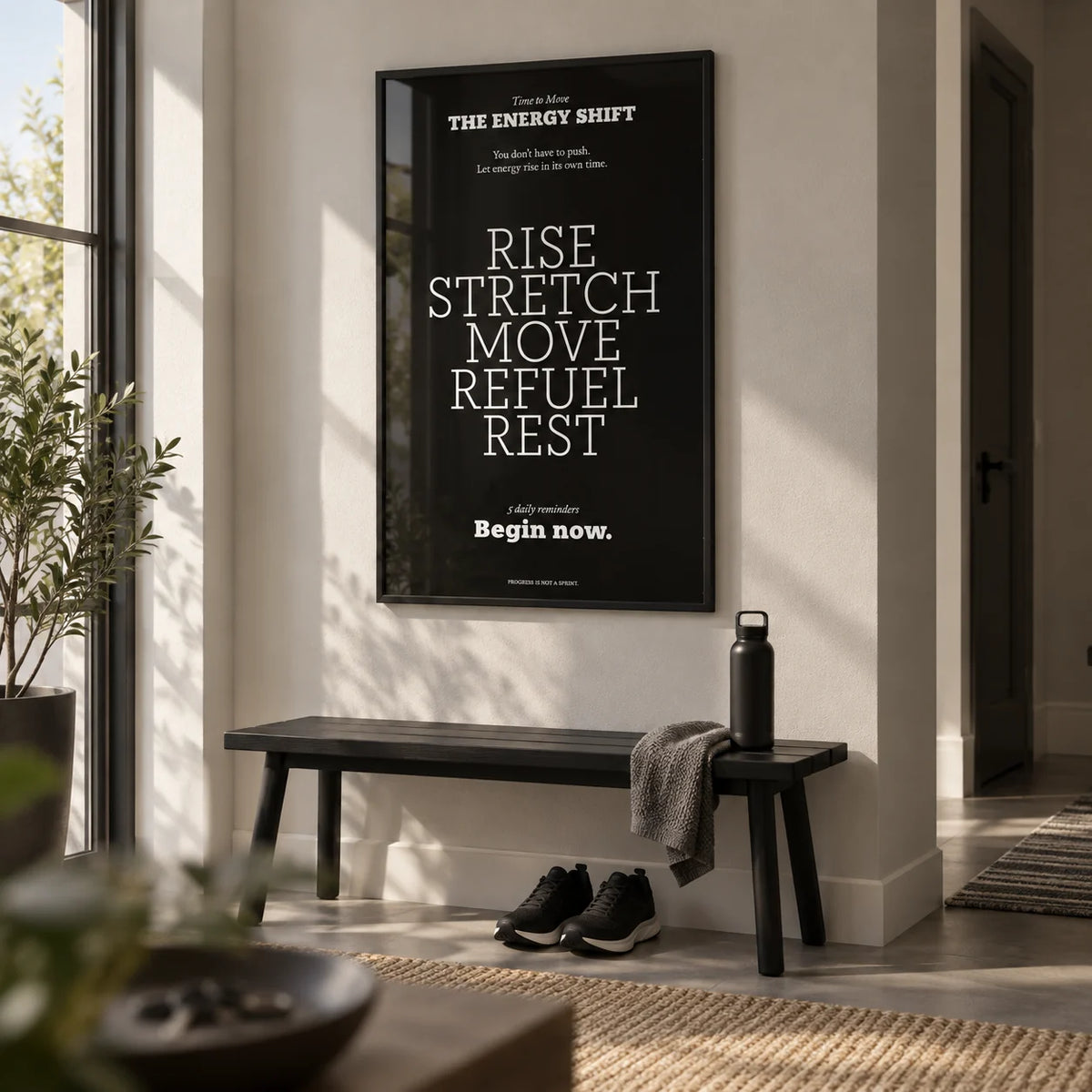 Motivational Posters with Quotes, framed on the wall of a modern hallway