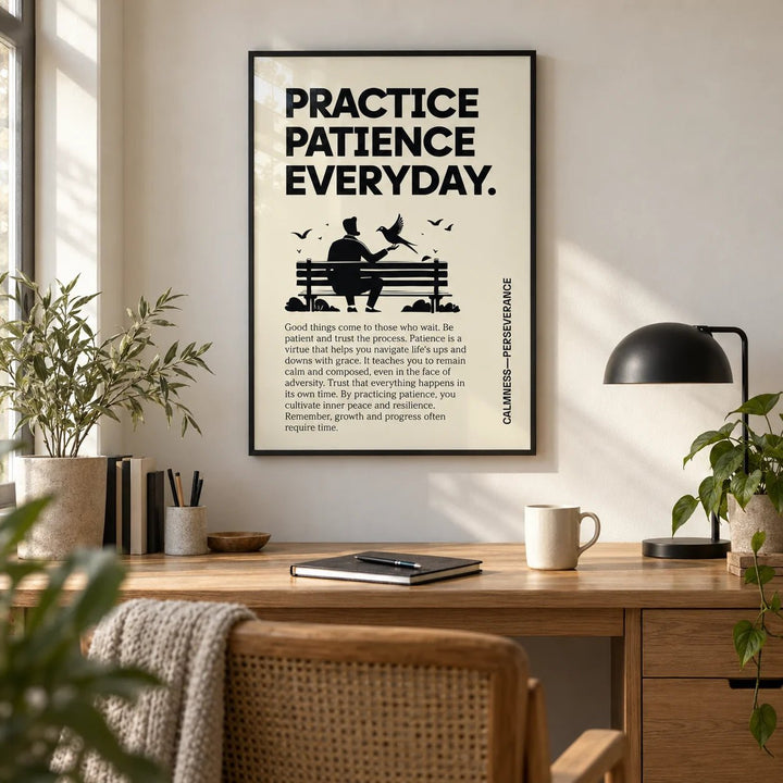 Motivational Quotes Posters, framed on the wall of a calm home office