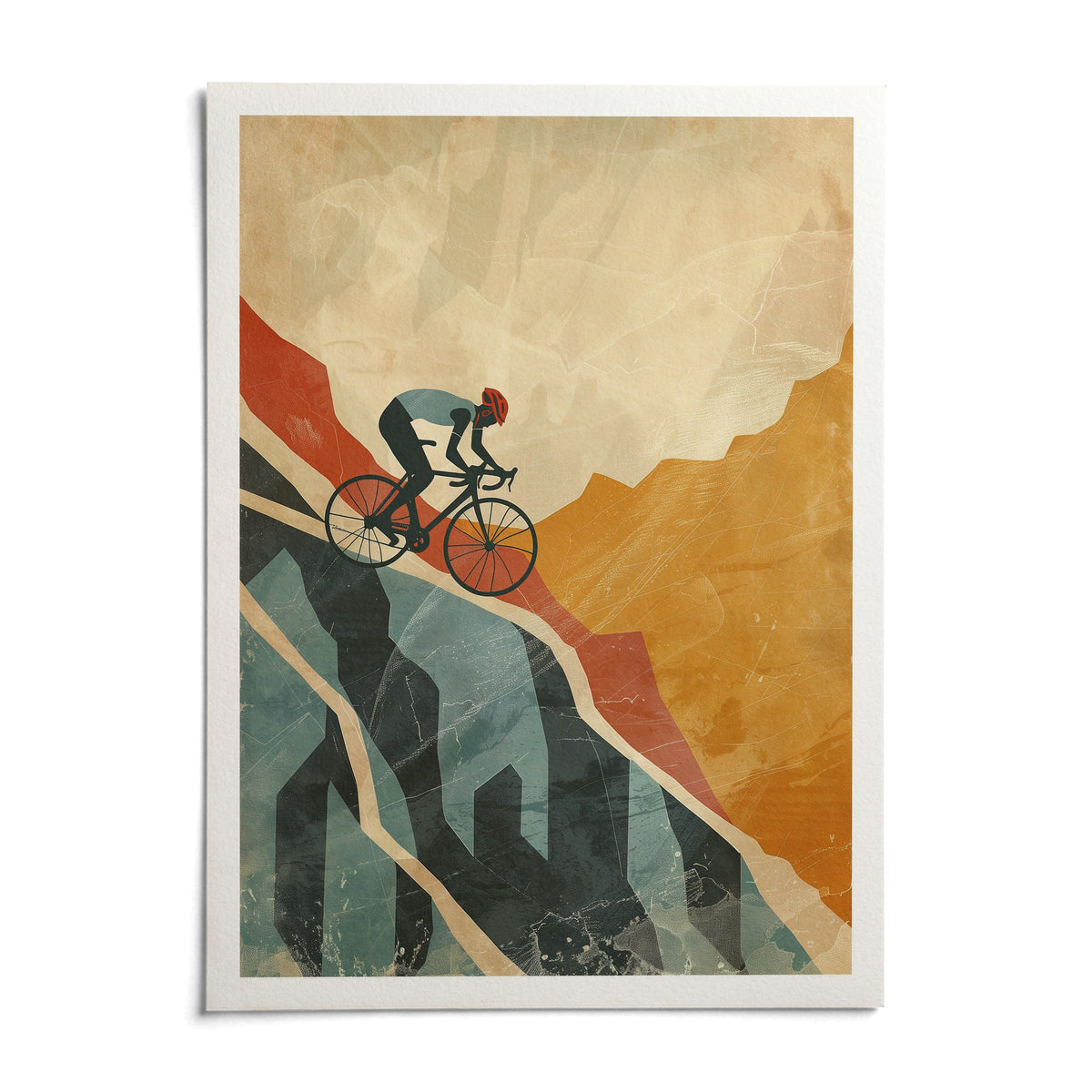 Mountain Biking Art Print, shown as an unframed paper print on a plain white background
