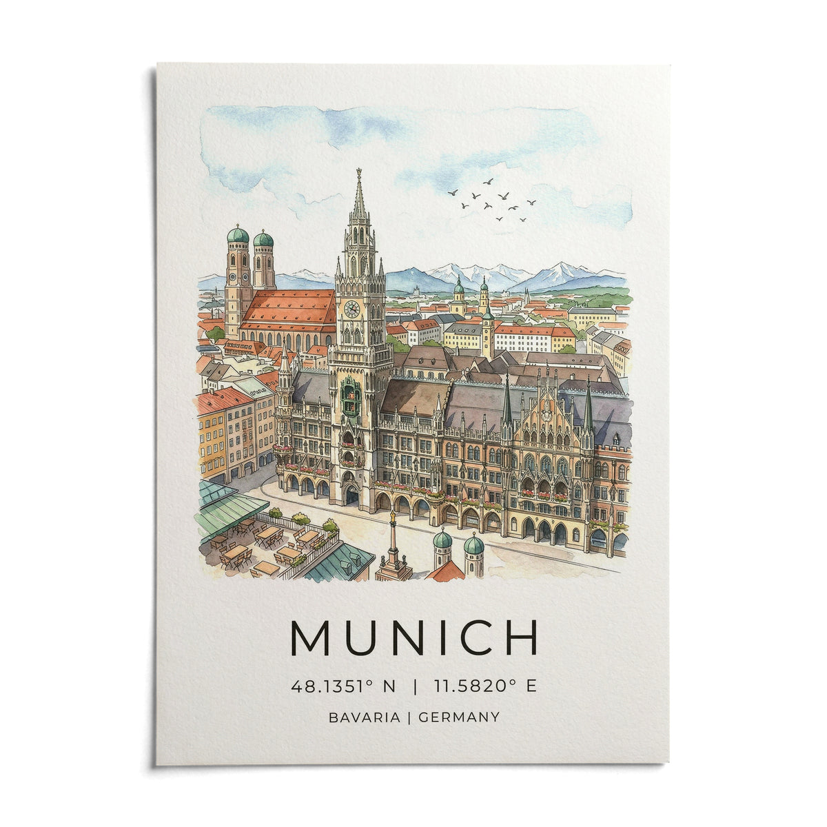 Munich City Wall Art, shown as an unframed paper print on a plain white background