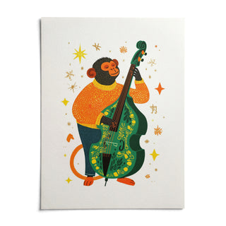 Musical Monkey Art Print, shown as an unframed paper print on a plain white background