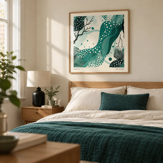 Nature Wall Art, framed on the wall of a calm contemporary bedroom in a UK terraced house with cream walls