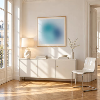Navy Wall Art, framed on the wall of a bright Paris style apartment in a living room