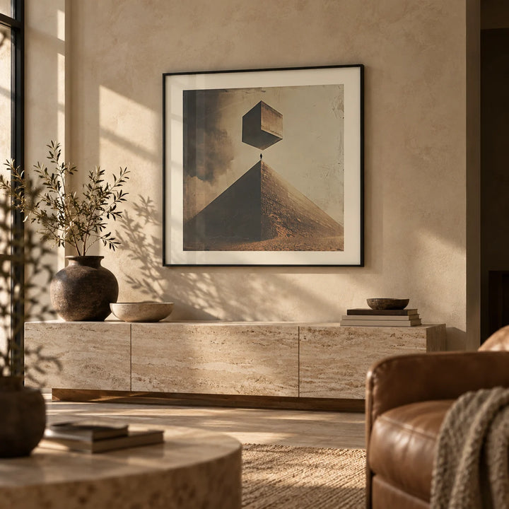 Neutral Color Wall Art, framed on the wall of a design-led living room with a warm limewashed wall