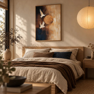 Neutral Living Room Wall Art, framed on the wall of a Japandi bedroom
