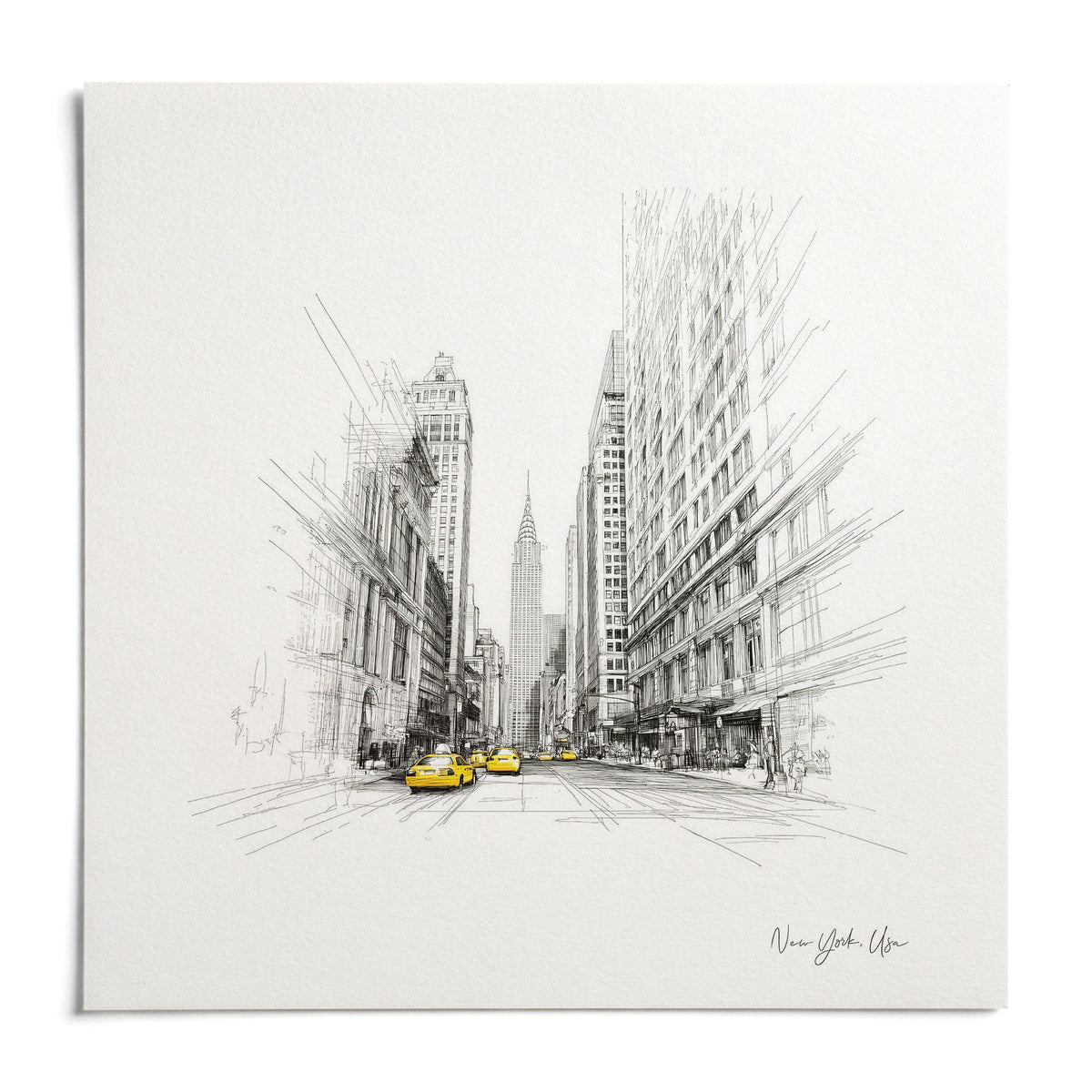 New York City Drawing, shown as an unframed paper print on a plain white background