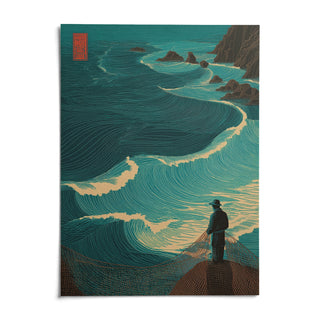 Ocean Fisherman Wall Art, shown as an unframed paper print on a plain white background