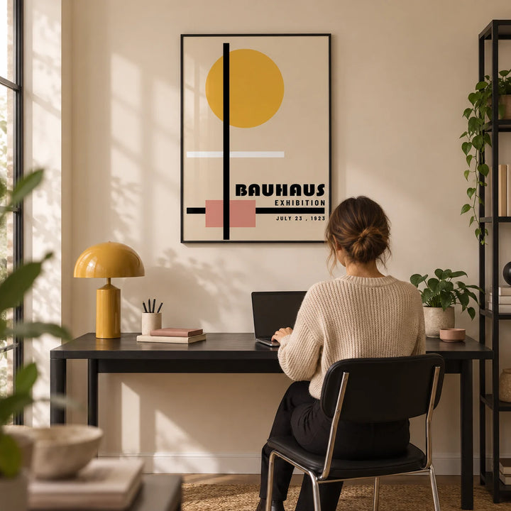 Office Prints, framed on the wall of a modern home office with a soft beige wall