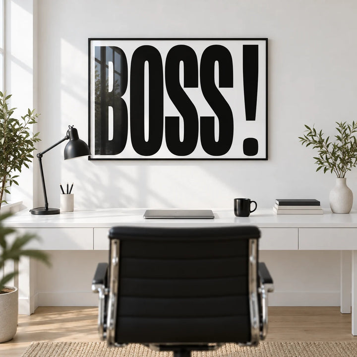 Office Wall Art, framed on the wall of a crisp modern home office with a white wall and a pale oak floor