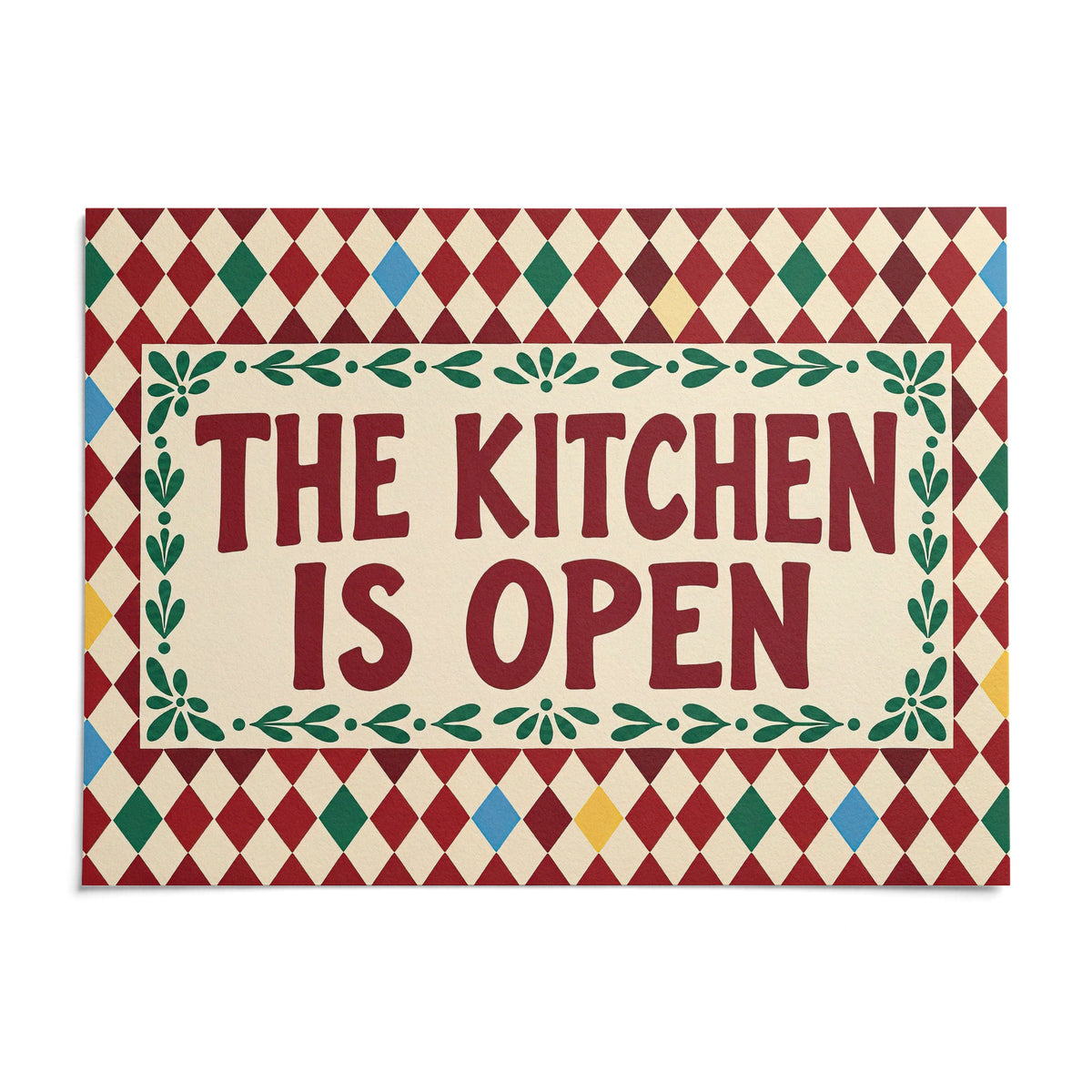 Open Kitchen Harlequin Print, shown as an unframed paper print on a plain white background