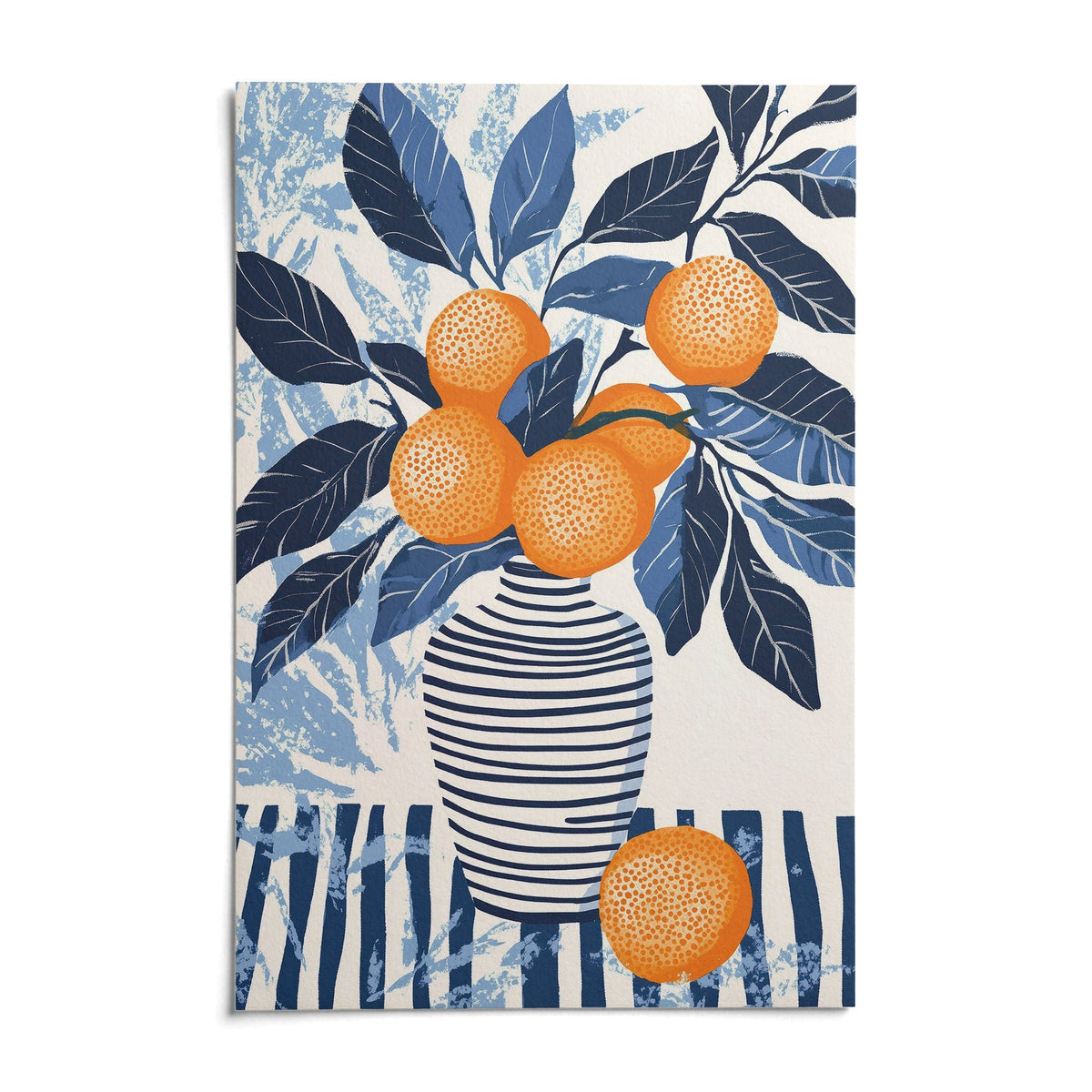 Orange Blue Wall Art, shown as an unframed paper print on a plain white background
