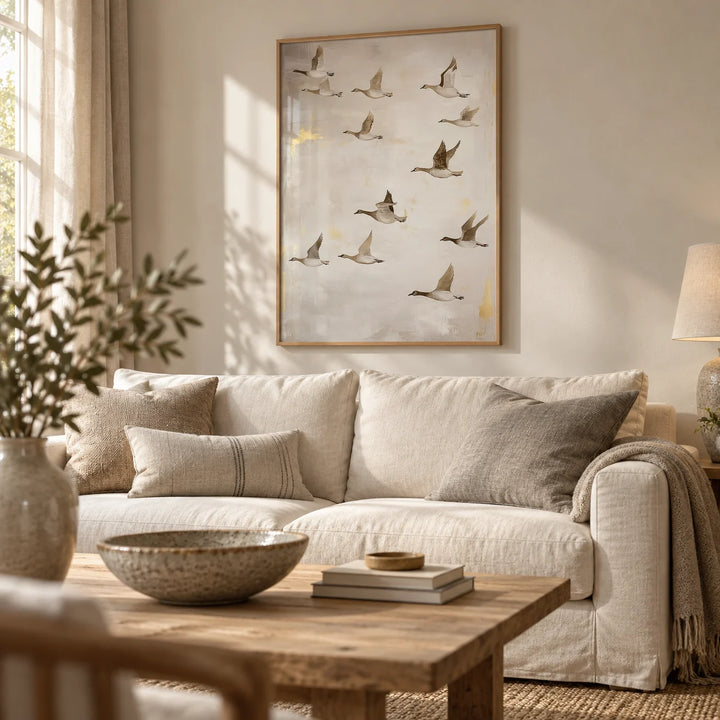 Oriental Artwork, framed on the wall of a calm neutral living room