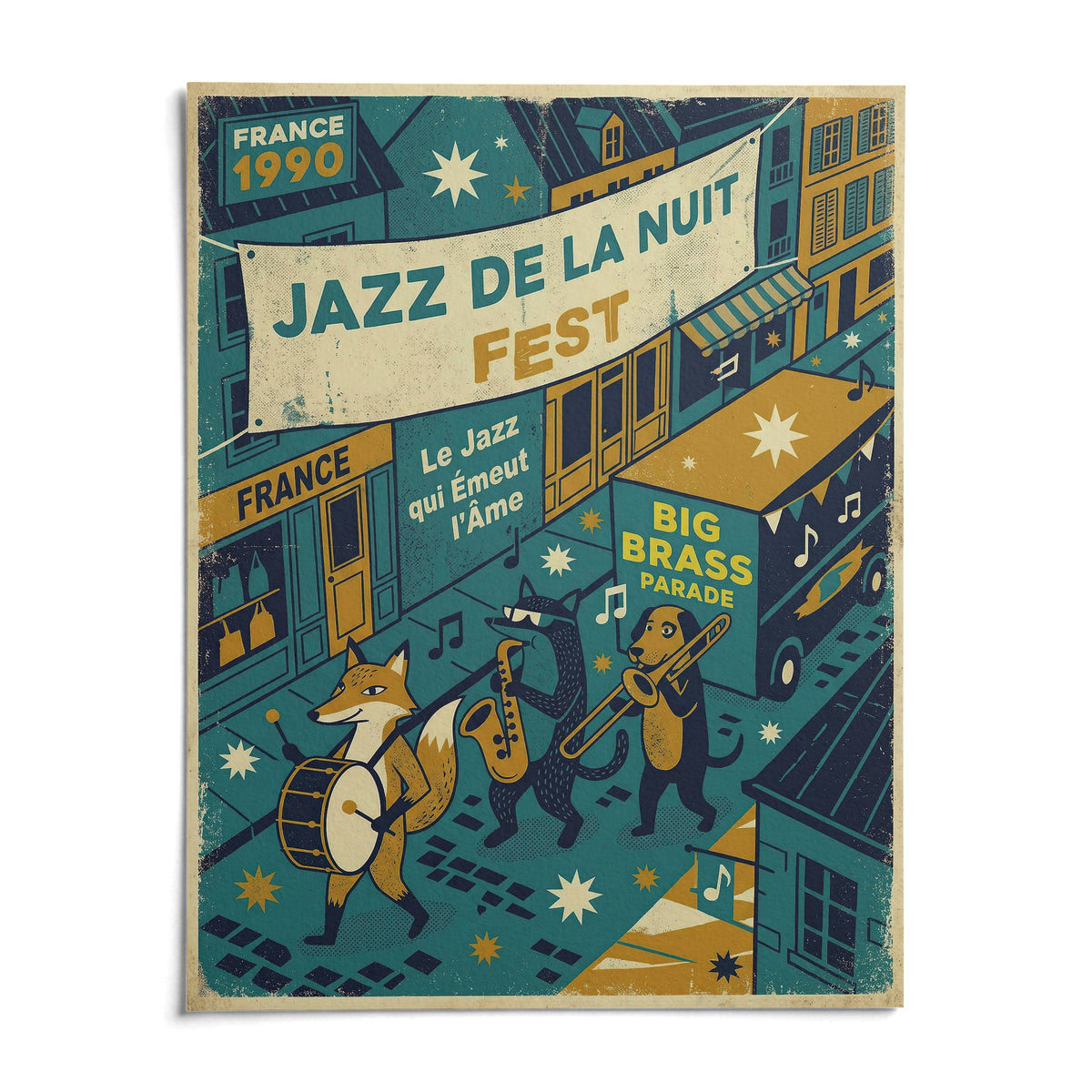 Paris Jazz Poster, shown as an unframed paper print on a plain white background