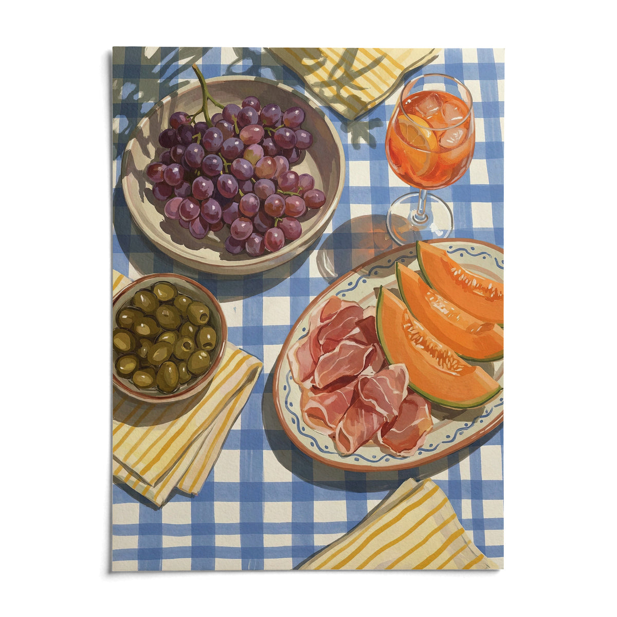 Picnic Decor Wall Art, shown as an unframed paper print on a plain white background
