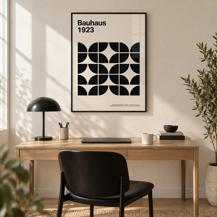 Pictures for Home Office, framed on the wall of a calm modern home office with a cream wall and a pale oak floor