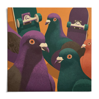 Pigeon Skateboard Art, shown as an unframed paper print on a plain white background