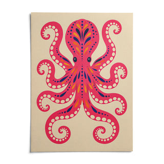 Pink Octopus Print, shown as an unframed paper print on a plain white background