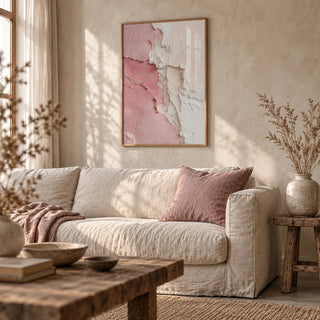 Wabi Sabi Poster, framed on the wall of a calm wabi-sabi living room