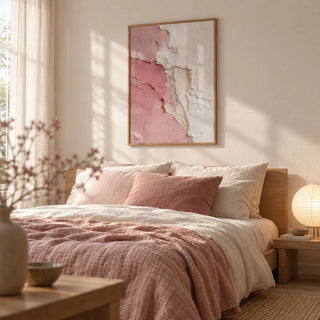 Wabi Sabi Poster, framed on the wall of a soft calm bedroom