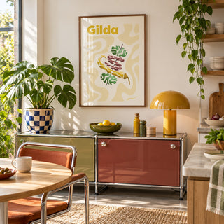 Pintxos Poster hung above a retro modular console in a playful kitchen (frame not included)
