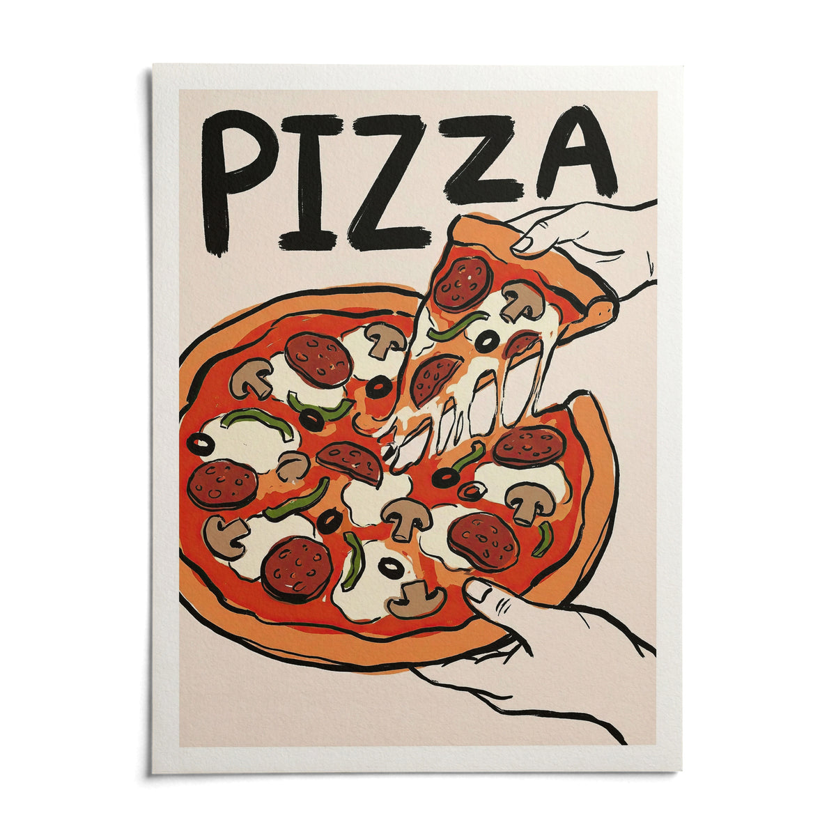 Pizza Art Print, shown as an unframed paper print on a plain white background