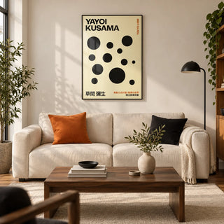 Polka Dot Artwork, framed on the wall of a modern living room in a design-led UK city flat with warm white walls