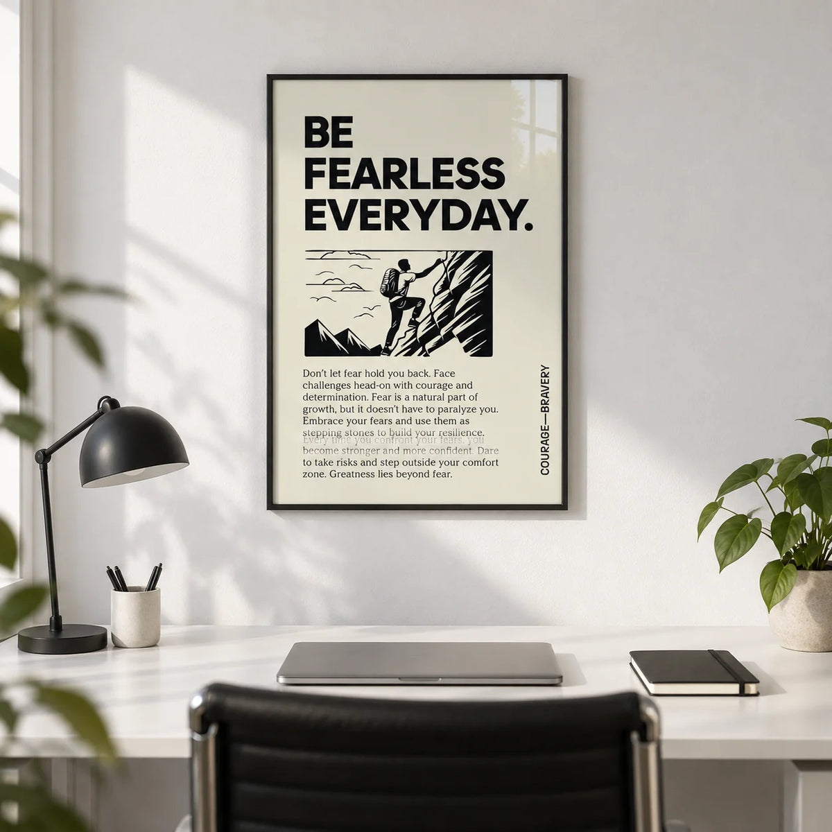 Positive Poster Art, framed on the wall of a focused home office