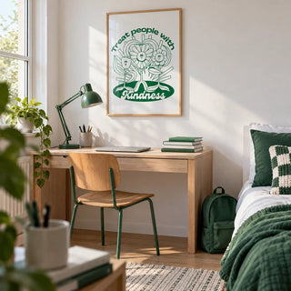 Positive Poster, framed on the wall of a tidy teenage bedroom for a 14 year old