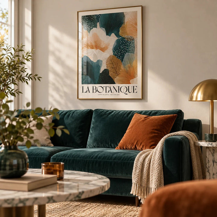 Posters of Autumn, framed on the wall of a elegant living room