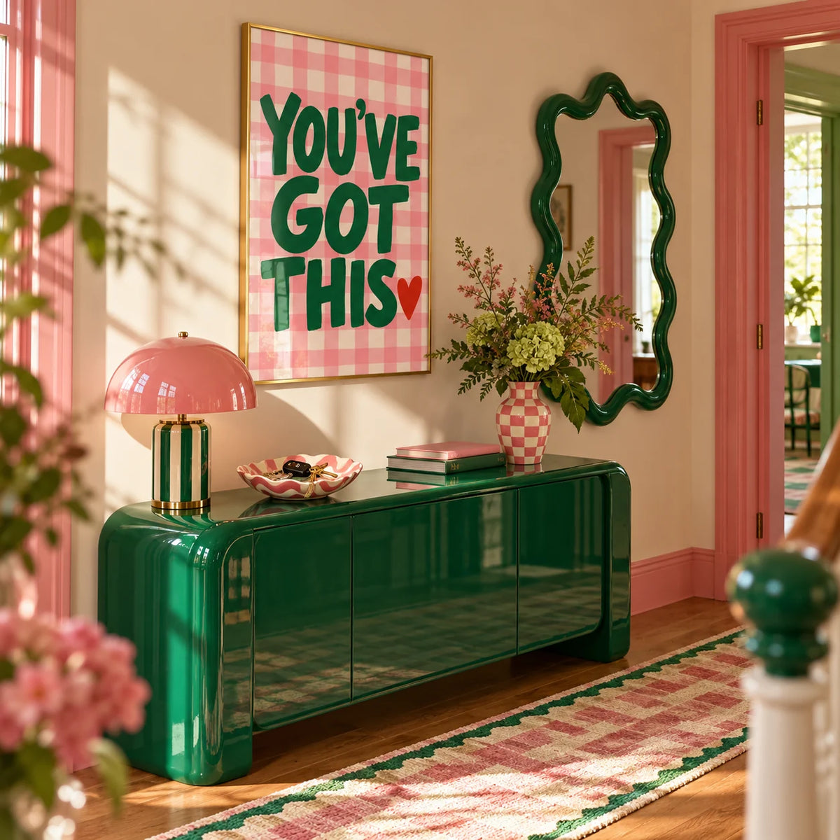 Preppy Poster, framed on the wall of a fun colourful hallway