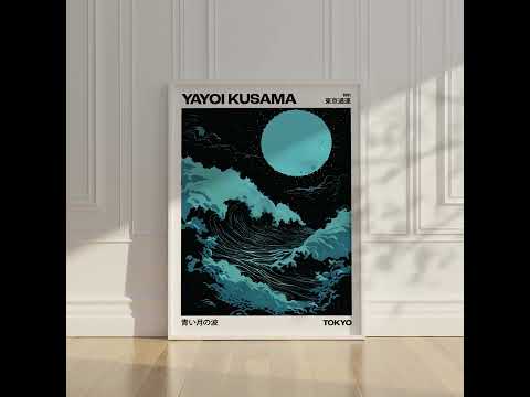 Japanese Wave Print | Yayoi Kusama Wall Art | Light Blue Minimalist Japanese Wall Art Decor

