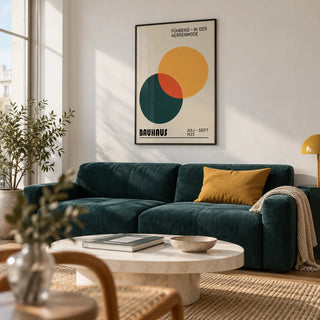 Print Geometric, framed on the wall of a modern city apartment living room