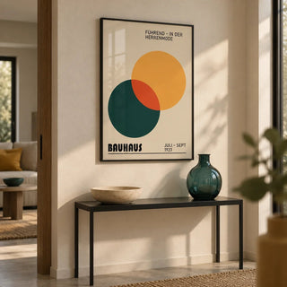Print Geometric, framed on the wall of a modern hallway