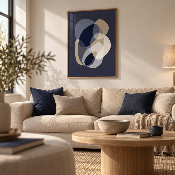 Prints Abstract Art, framed on the wall of a calm living room