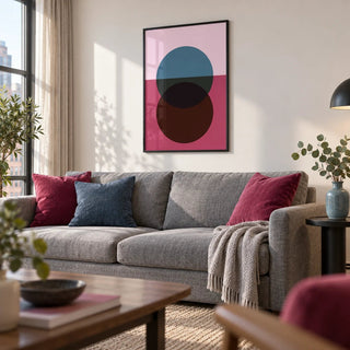 Purple Wall Art, framed on the wall of a modern city-flat living room