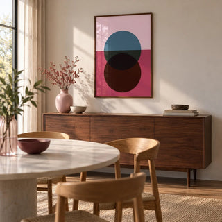 Purple Wall Art, framed on the wall of a modern dining room