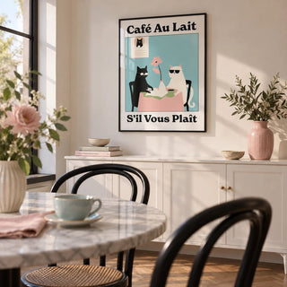 Quirky Kitchen Wall Art, framed on the wall of a bistro style dining room