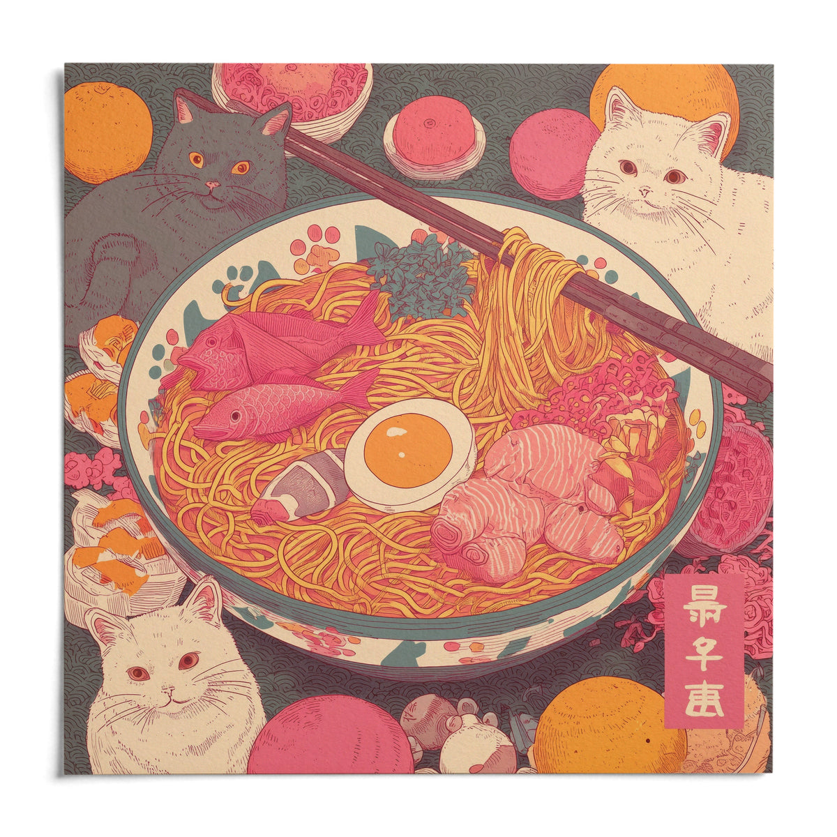 Ramen Cat Print, shown as an unframed paper print on a plain white background