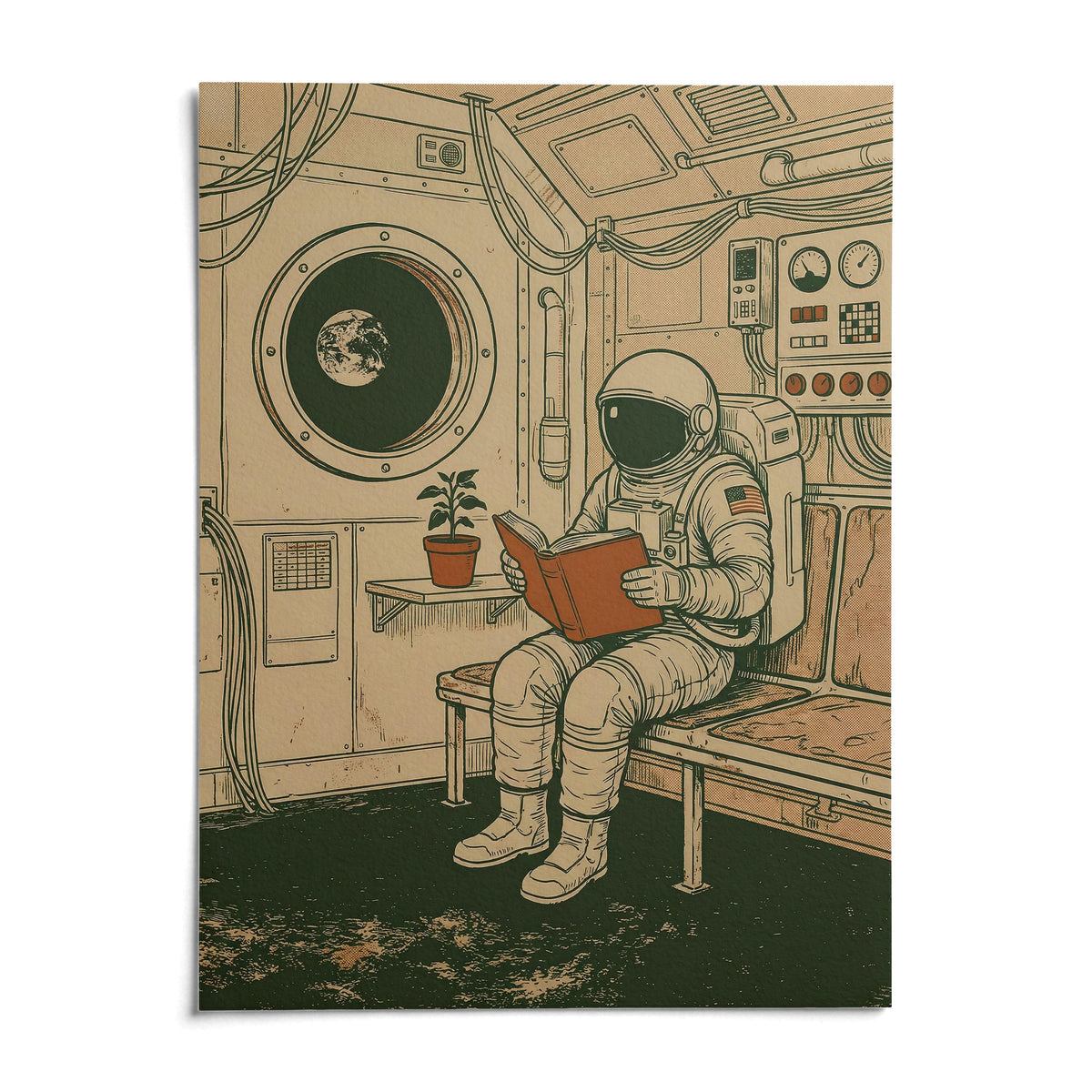 Reading Astronaut Poster, shown as an unframed paper print on a plain white background