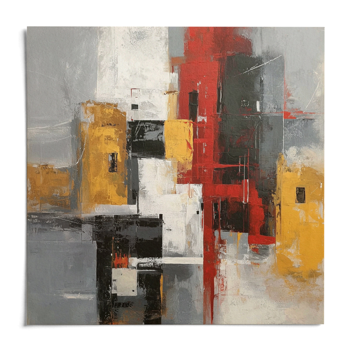 Red And Yellow Abstract Poster, shown as an unframed paper print on a plain white background