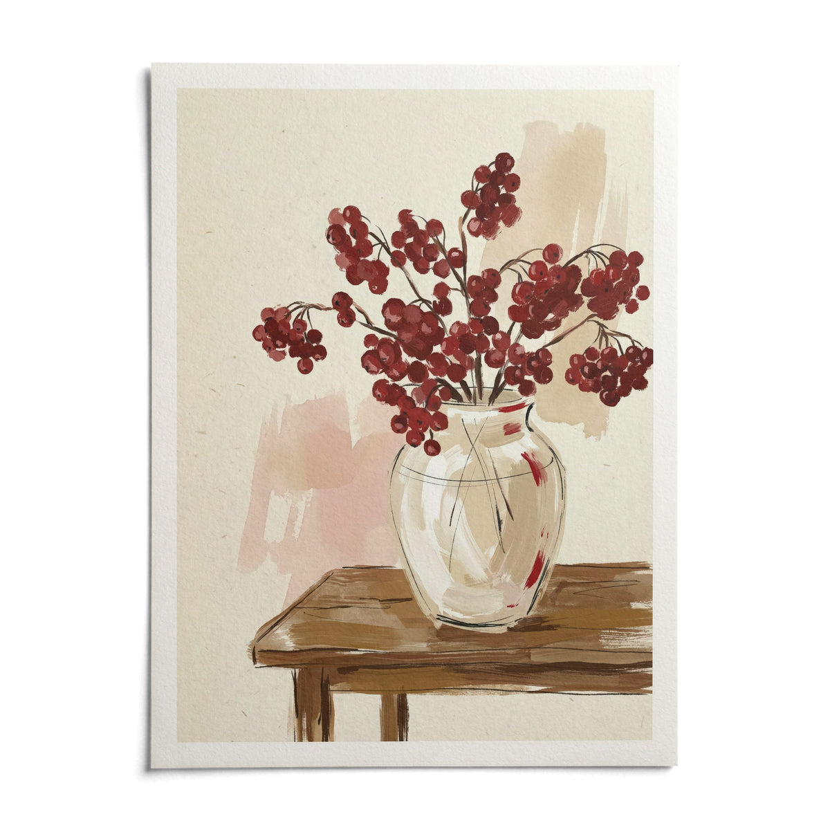 Red Berries Poster, shown as an unframed paper print on a plain white background