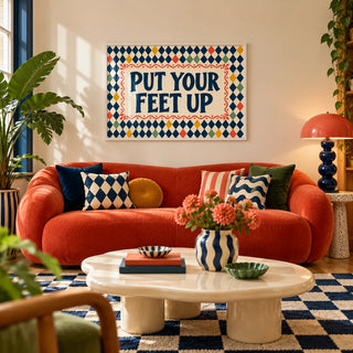 Relaxing Wall Art, framed on the wall of a colourful dopamine living room