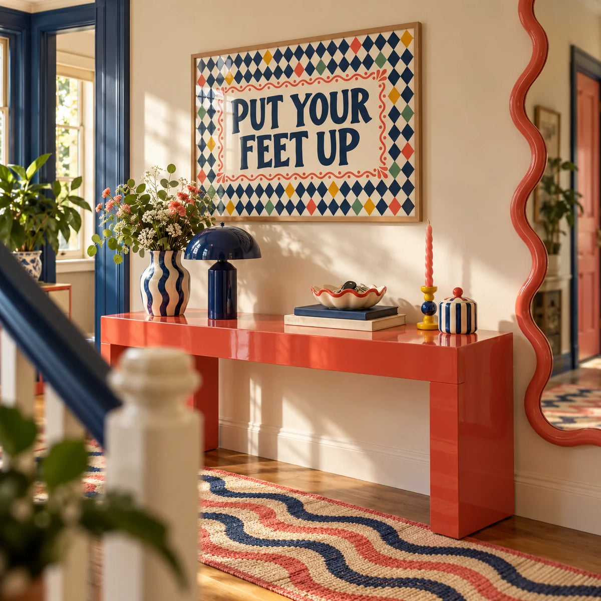 Relaxing Wall Art, framed on the wall of a fun colourful hallway