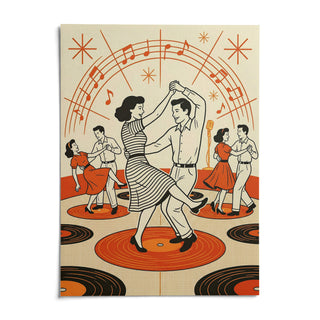 Retro Dance Wall Art, shown as an unframed paper print on a plain white background