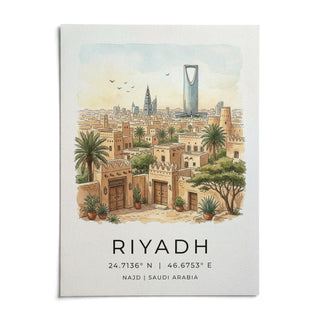 Riyadh Cityscape Wall Art, shown as an unframed paper print on a plain white background