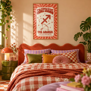 Sagittarius Print, framed on the wall of a colourful dopamine bedroom
