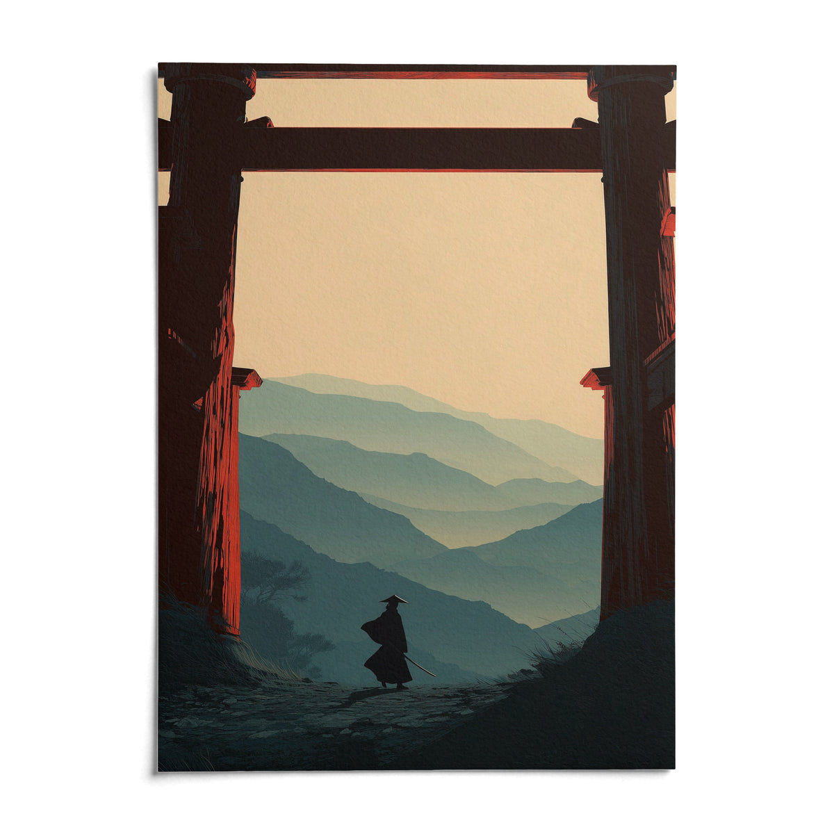Samurai Mountain Poster, shown as an unframed paper print on a plain white background