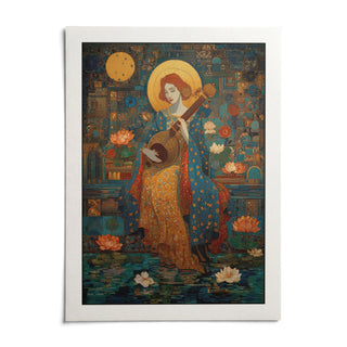 Saraswati Veena Print, shown as an unframed paper print on a plain white background