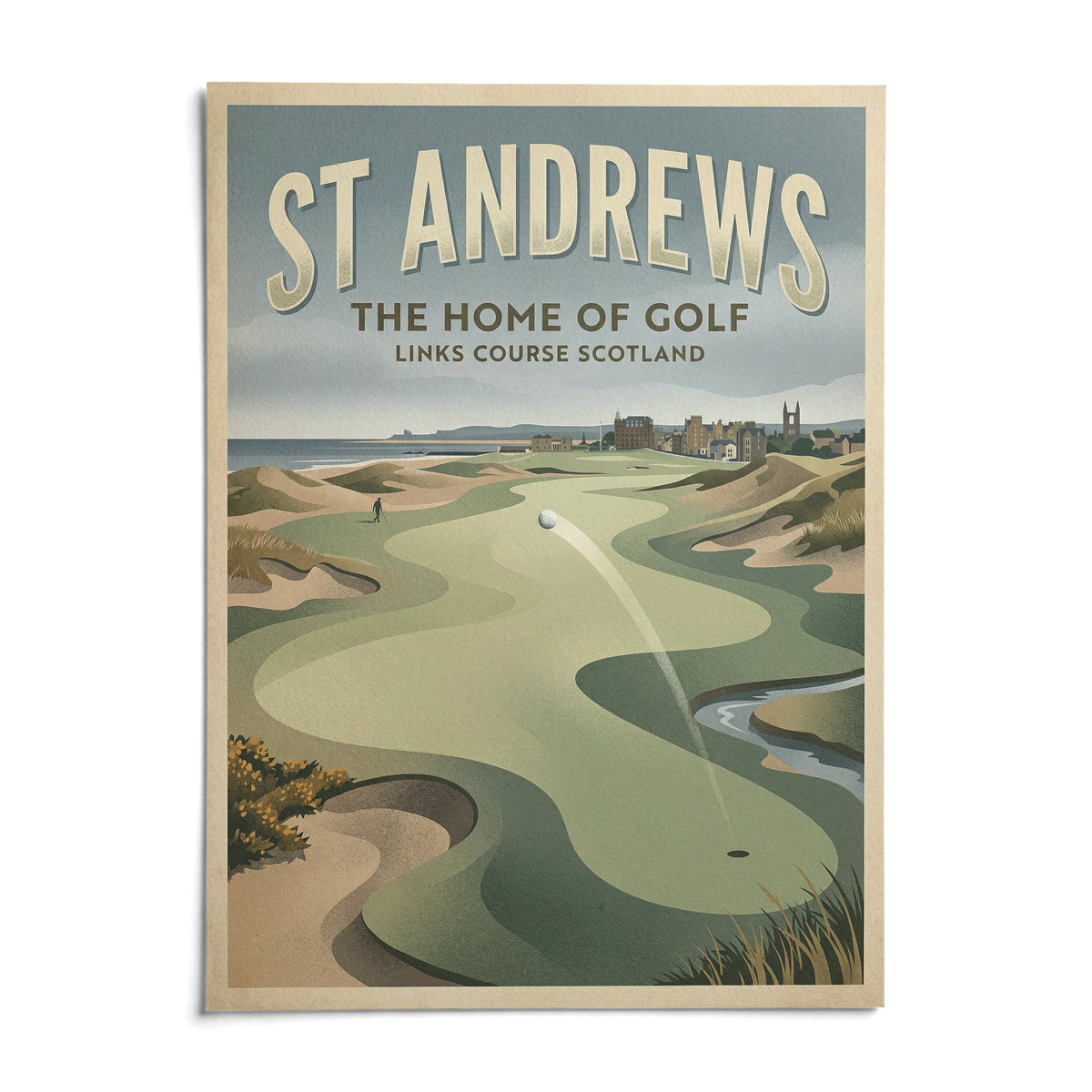 Scottish Links Golf Print, shown as an unframed paper print on a plain white background