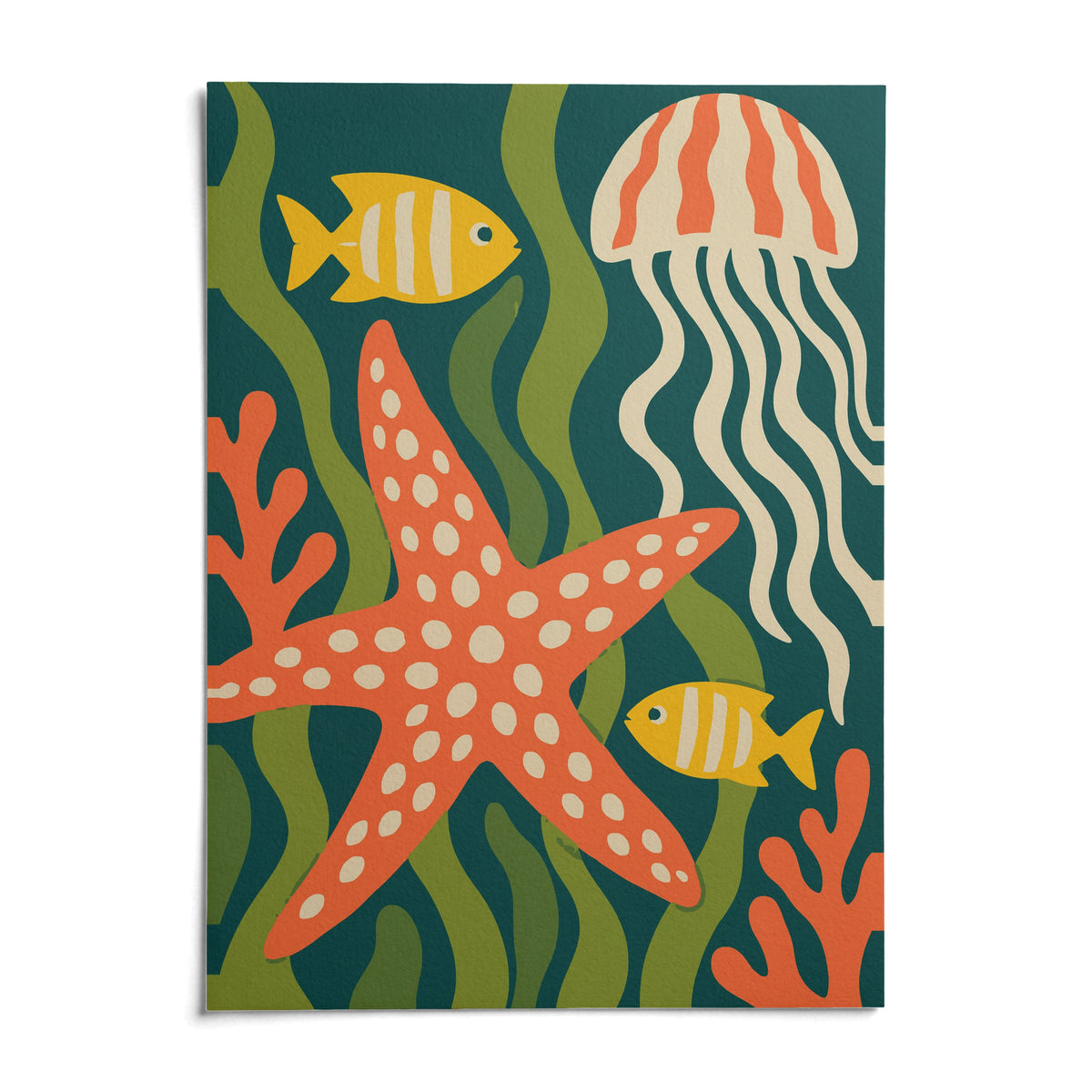 Sea Creatures Print, shown as an unframed paper print on a plain white background